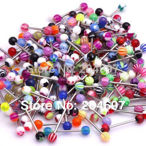 Mix 100pcs 1 6 19 5 5mm Multicolor Acrylic Balls Stainless Steel Straight Barbell Tongue Ring