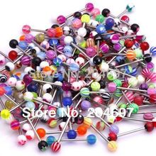 316L Stainless Steel Body Piercing Jewelry UV Acrylic Ball Straight Barbell Eyebrow Lip Bar Ear Tragus Tongue Rings Mix 100pcs