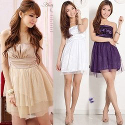 Girl Slim Sexy Strapless Mesh Shool Party Gown Prom Cocktail Mini Dress # L034121(China (Mainland))