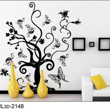 Free Shipping:1 Set=5.01 Butterfly Love Flower Black Tree DIY Wall Art Home Decoration Fashion 3D Wall Sticker(China (Mainland))