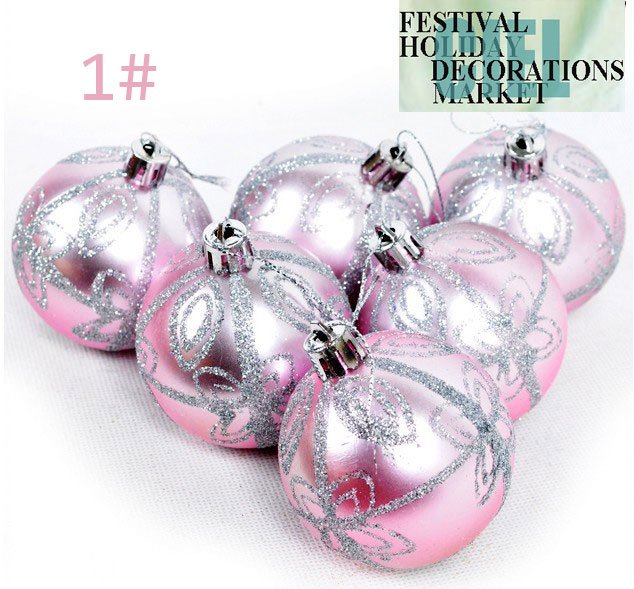 (6pcs/set)6cm light color plated with silvery flower and leaves covered Christmas ball set,free shipping by CPAM(China (Mainland))