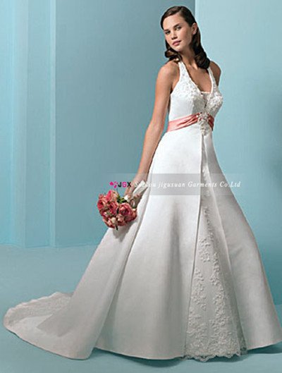 orange and white wedding dress