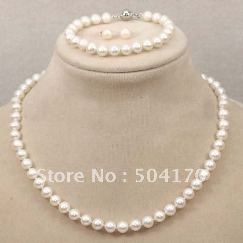 AA-7-8MM-Genuine-Pearl-Necklace-Bracelet-Earrings-Sets-White-Pink-Black-Lavender-Pearl-Set-Available
