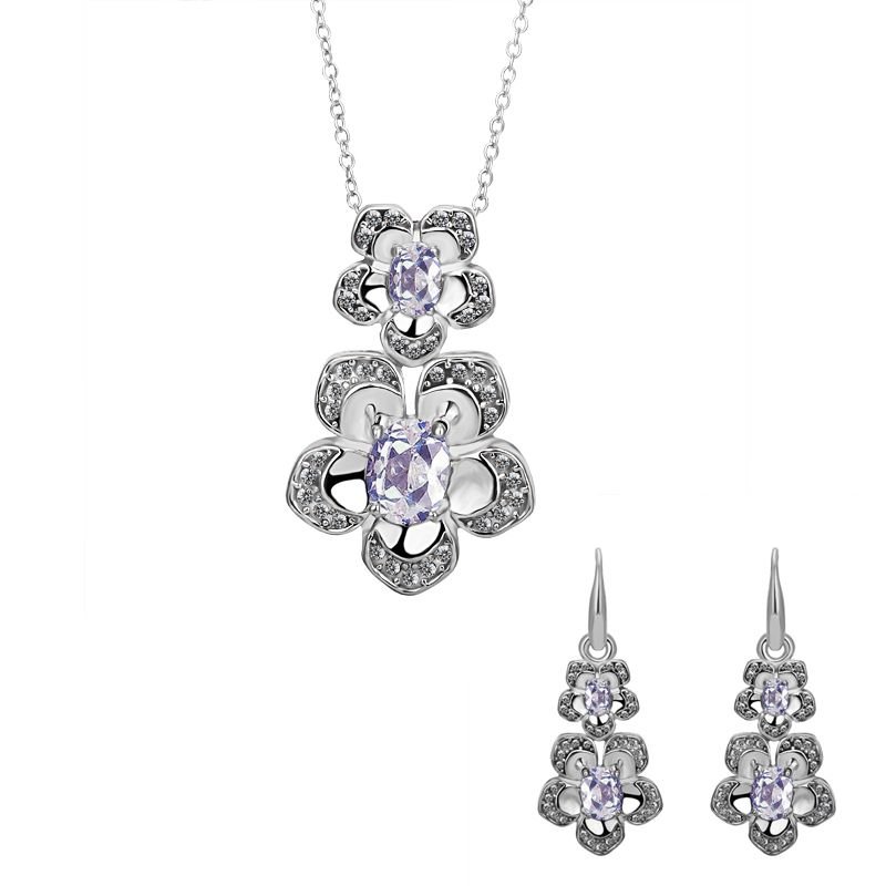 Free-free-Shipping-18K-white-gold-Jewelry-Sets-zircon-Crystal-Necklace ...