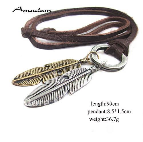 PL016 leather necklaces high quality punk leaf necklace fashion jewelry 100 genuine leather handmade jewelry
