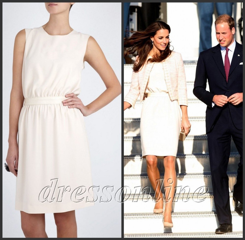 KT017 Kate Middleton Light Coloured White Dress At Charlottetown Airport Sleeveless Red Carpet Dress Party Dresses(China (Mainland))