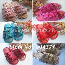 Free shipping Chinese knot Silk Printed Personalized Slippers For Women 5pair/lot  Free