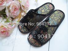 Free shipping Chinese knot Silk Flower Black Slippers For Women  5pair/lot  Free