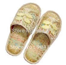 Free shipping Chinese knot Silk Printed Women Yellow Slippers  5pair/lot  Free