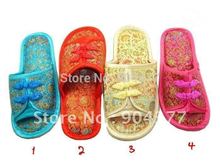 Free shipping Chinese knot Silk Printed Luxury Womens Slippers  5pair/lot  Free