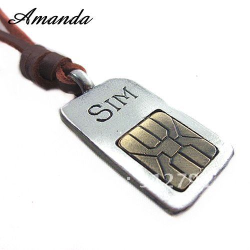 PL106 leather necklaces high quality hip hop men SIM cardholder necklace fashion jewelry 100 genuine leather
