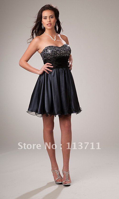 ... 2012-Summer-A-line-Sweetheart-Chiffon-Black-Short-Semi-Formal-Dress