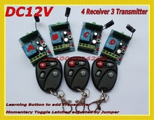 Free shipping 12V wireless remote control switch system 1transmitter 4receiver Mini 315 433 Momentary Jog Electric
