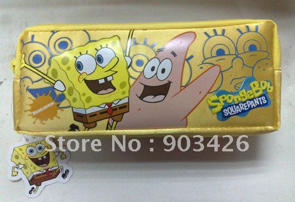 Free Shipping ! 60pcs/lot Hot sale Spongebob Cartoon Pencil Bag Children School Pen Box G1691 Wholesale(China (Mainland))