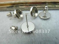 Free shipping 20pcs /lot  10mm Silver Plated Zinc Alloy  Cameo Cabochon Earring Setting DIY Accessories