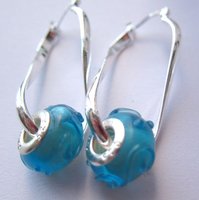 Free Shipping! New Fashion Blue flower style Lampwork  ball beads European style jewelry925  silver Earring PR81
