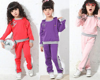 Free Shipping  Solid Long Sleeve Sports Casual Female Child Set Tz-K012