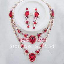 Free shipping Bridal jewelry marriage accessories red necklace bride chain sets twinset wedding jewellery alloy necklace