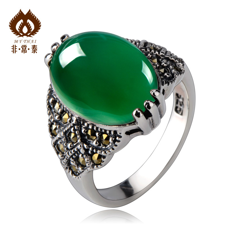Thai-silver-925-sterling-silver-rings-women-jewelry-natural-agate-ring ...