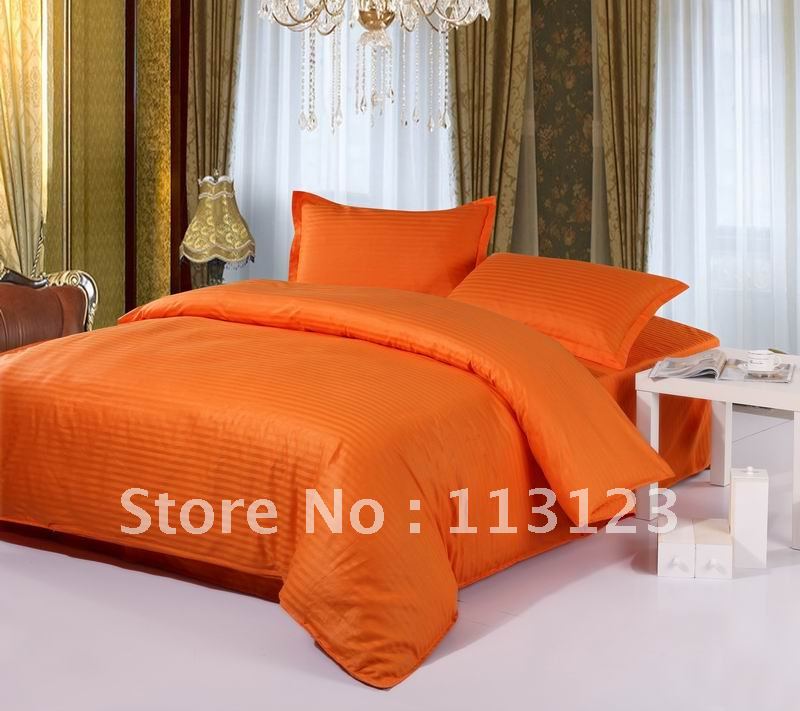luxury-orange-100-cotton-dobby-jacquard-Strip-dyed-star-hotel-bedding ...
