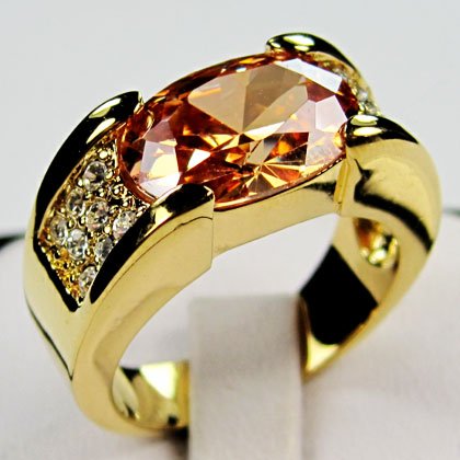 Newest 2014 Exquisite Men Jewelry Champagne Topaz Rings 10KT Yellow Gold Rings Gift Box Size 9