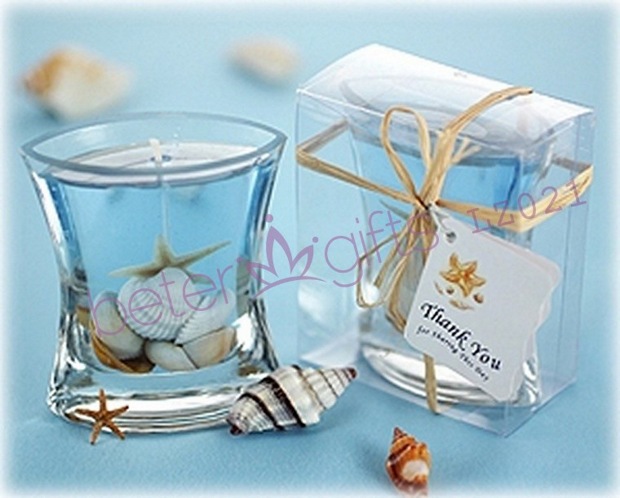 Seashells Gel Candle in Clear Gift Box with Raffia Tie