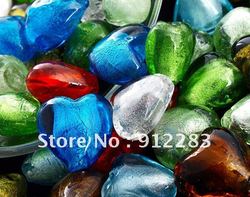 Free Shipping 100pcs 12mm Mix Color Heart Silver Foil Lampwork Murano Glass Beads,Fashion Beads(China (Mainland))