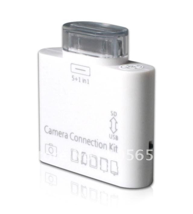 Huge dscount 10pcs/lot wholesale 5 in1 USB Camera Connection Kit SD TF Card Reader Adapter for Apple iPad 1/2 for the new Ipad(China (Mainland))