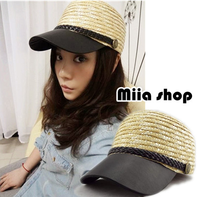 Summer women's leather twisted knitted straw strawhat cap flat military hat sun-shading hat(China (Mainland))