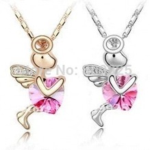 God of Love Cupid Pink Crystal 18K Gold Plated Necklace
