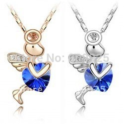 God of Love Cupid Blue Crystal Gold or Silver Necklace