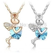 God of Love Cupid Sea Blue Crystal 18K Gold Plated Necklace
