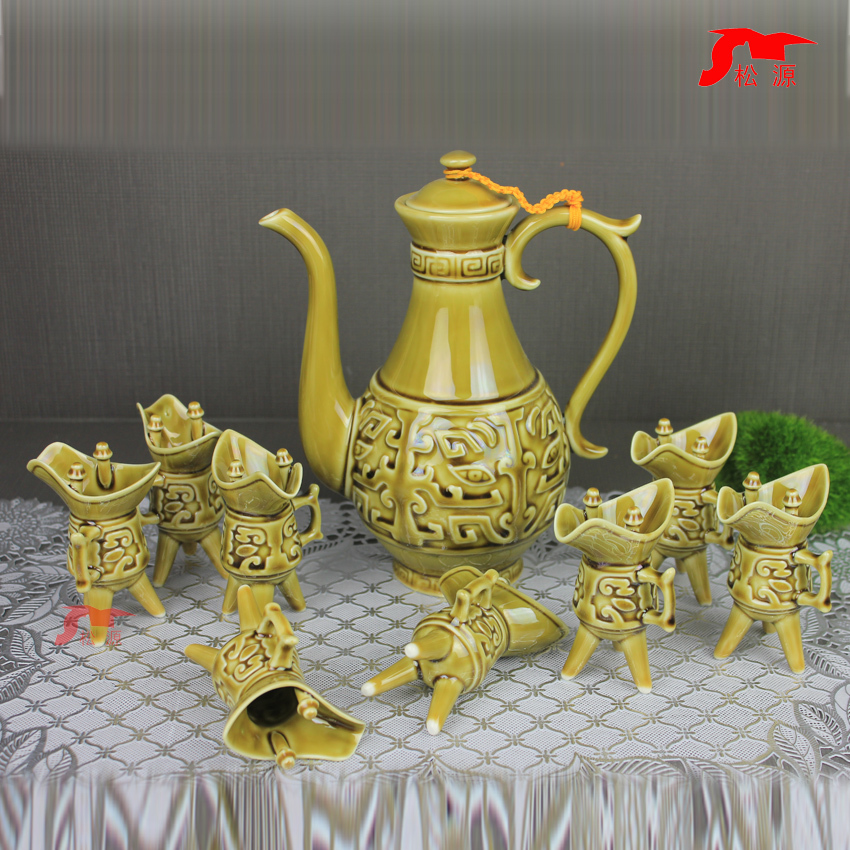 9 pcs Novelty items Three legged cup reproduction of Zou Dynasty Chinese wine sets vintage coffee