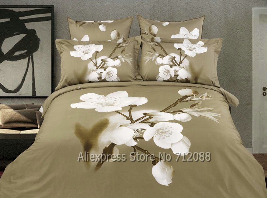 newest white plum blossom solid color hot sale oil painting cotton duvet cover sets 4pcs full/queen 3D comforter quilt doona(China (Mainland))