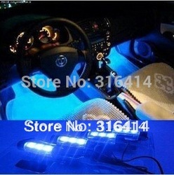 New! 4x 3LED Blue Interior lamp Interior light foot light car decorative 4in1 12V LED lights(China (Mainland))
