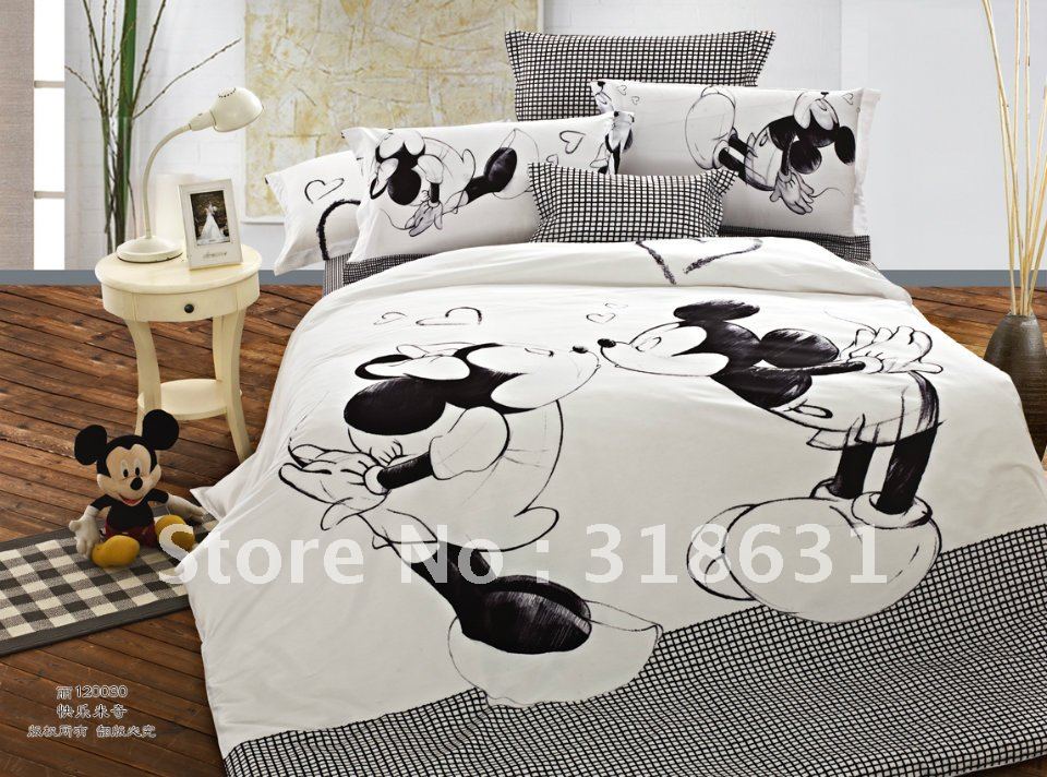 HOT SALE !!! 4 or 5pcs Happy Mickey & Minnie Mouse Bedding Duvet Cover ...