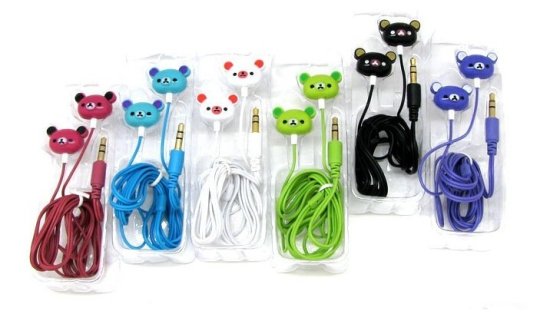 Free Shipping via Hong Kong Post wholesale Cartoon Bear in-ear headphones 3.5mm colorful(China (Mainland))