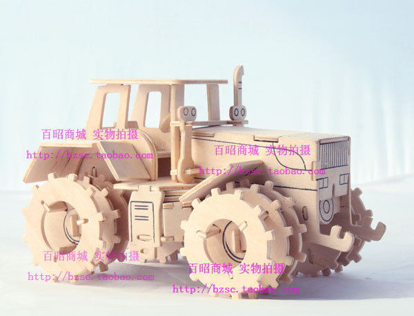 free shipping, Educational toys, tractor model, DIY 3D wooden three