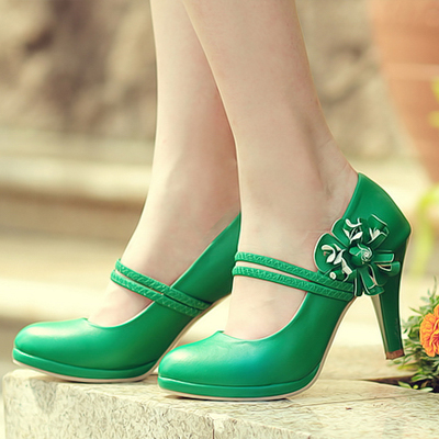2012 spring and summer sweet belt flower shallow mouth round toe platform high heel shoes plus