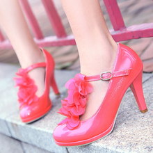 2012 spring and summer sweet flower Women shallow mouth round toe platform high heel shoes plus size