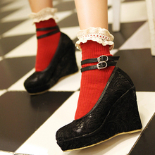 2012 elegant lace noodles shallow mouth banding strap platform wedges high heel shoes wedding shoes