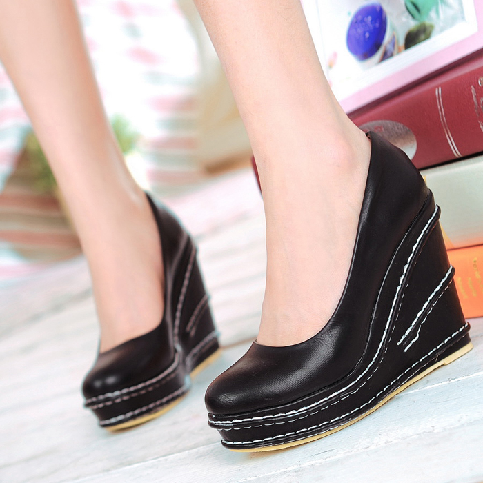2012 spring and summer brief all match shallow mouth round toe comfortable platform wedges high heeled