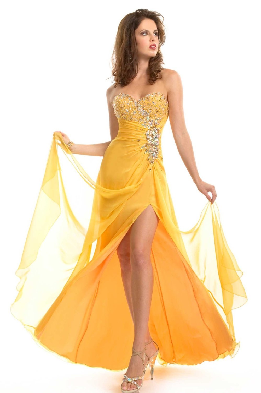 ... Chiffon-Yellow-Pageant-Gowns-Wedding-Formal-Evening-Prom-Bridal-Dress
