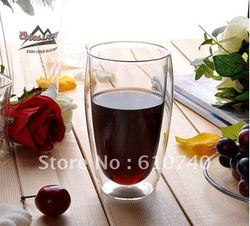 Free Shipping 2pcs/lot Europe Style Double Wall Glass Coffee Cup,Mug,Tea cup 450ml(China (Mainland))