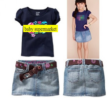 Free Shipping HOT SALE Fashion Brand New Baby Girls T shirt Denim Skirt suit girl top