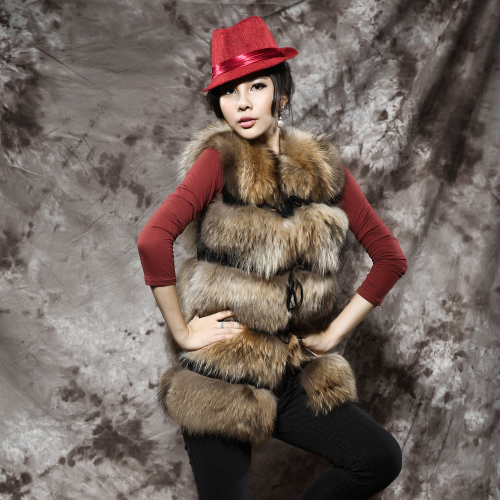 Fur coat 2013 raccoon fur vest female medium-long vest lf67(China (Mainland))
