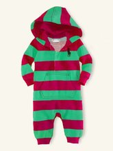 Free Shipping Hot Sale Baby girls boys POLO Green and red striped hooded rompers baby cotton