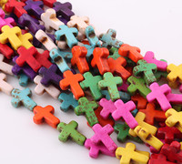 wholesale  100 pcs Loose mixed Turquois Cross Spacer findings Beads Bracelet Charms 16 mm Free shipping s-c01
