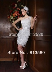 2013 Custome Made New Arrival Stylish Elegant Lace Prom Short-Length Evening Gown One-Shoulder Mother Of Bride Dresses(China (Mainland))