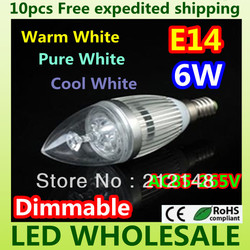 Free shipping 10x Dimmable 6W 3*2W E14 E27 High Power Energy-Saving LED Candle Light Bulb Lamp Ceiling chandelier led lighting(China (Mainland))